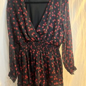 Zara Black and Red Floral Jumpsuit